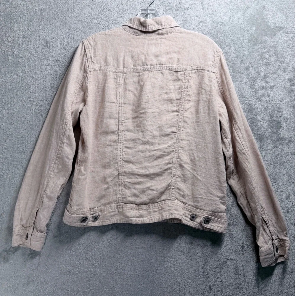 Jones New York Linen Jacket Womens Large Beige Trucker Button Front Lightweight